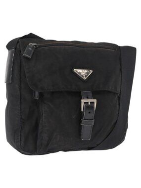 Authentic PRADA Shoulder Bag Nylon Black Silver